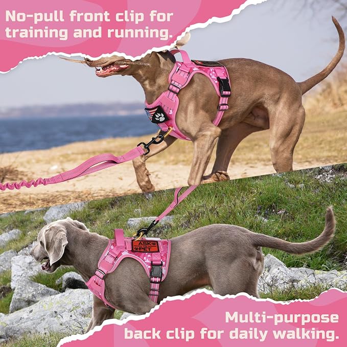 rabbitgoo Tactical Dog Harness for Large Dogs, No Pull Military Service Vest with Handle & Molle, Easy Control for Training Walking, Adjustable Reflective Straps, Pink Camo, S