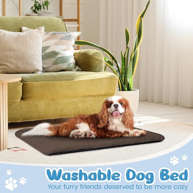 Dog Crate Pad 36 Inch, Washable Plush Crate Mat for Medium Dogs, Non Slip Kennel Pad for Metal Wire Crates, Cushioned Support for Indoor Use, Brown