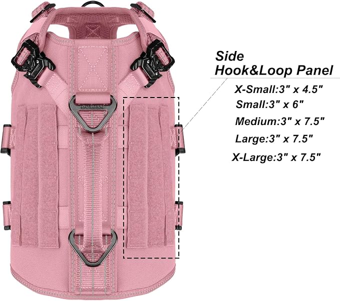 ICEFANG GN3 Tactical Dog Harness for Small Dogs,6X Quick-Release Buckles,Dog Molle Vest with Handle,3/4 Body, Hook and Loop Panel for ID Patch,No Pulling Front Clip (S (Chest 22"-27"), Pink)