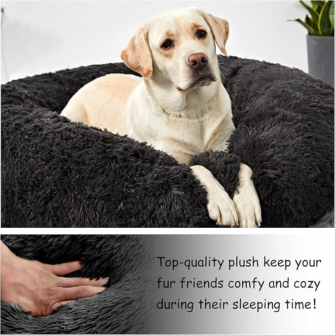 Washable Dog Round Bed - Medium Donut Dog Bed, Comfy Calming Cuddler