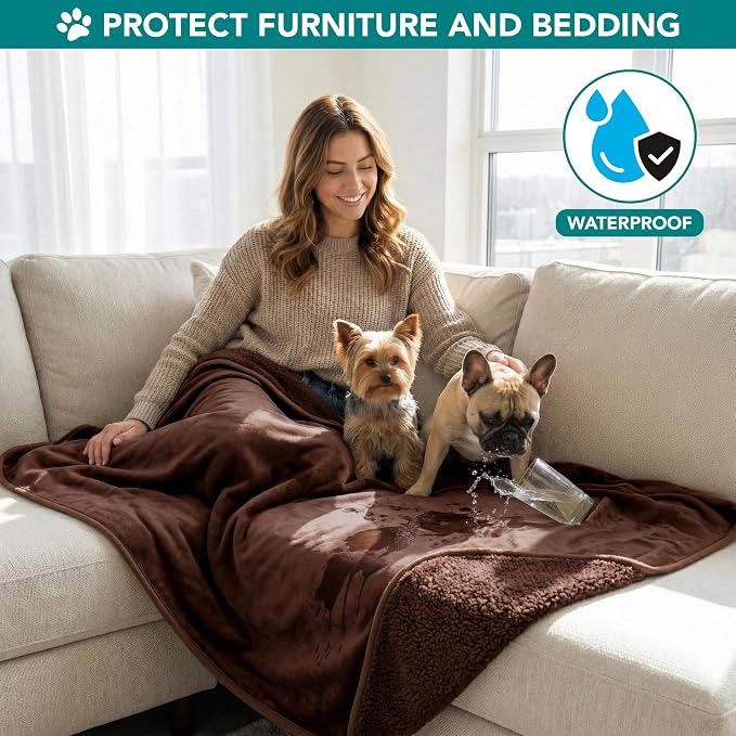 PetAmi Waterproof Dog Blanket for Medium Large Dogs, Pee Proof Pet Blanket for Couch Bed, Reversible Water Proof Blanket for Puppy Indoor Cat, Soft Dog Fleece Blankets Washable, 40x60 Brown