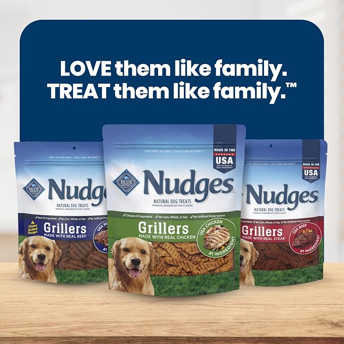Blue Buffalo Nudges Chicken Grillers Natural Dog Treats, Tender & Meaty Dog Snacks, Easy-To-Tear for Training, Made in the USA with Real Chicken, No Artificial Preservatives, 16 oz.