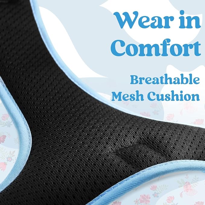 rabbitgoo Dog Harness for Large, No Pull Easy On & Off with 3 Buckles Pet Harness, Adjustable Soft Walking Vest with 2 Clips and Handle, Reflective for Large Dogs, Floral Blue, L