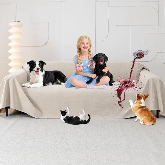 Loiion 100% Double-Sided Waterproof Dog Sofa Cover - Anti-Slip, Leakproof Couch Cover, Pet-Friendly Couch Protectors for Puppy, Large Dog, Kids and Pets150 X71 Almond
