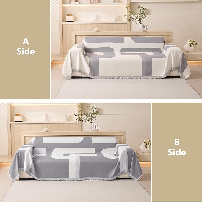 MEETSKY Boho Couch Cover Super Soft Couch Covers for 2-3 Cushion Couch Sofa, Modern Jacquard Sofa Slipcover Loveseat Futon Cover, Couch Covers for Sectional Sofa, 71" x 118", Grey Geometry