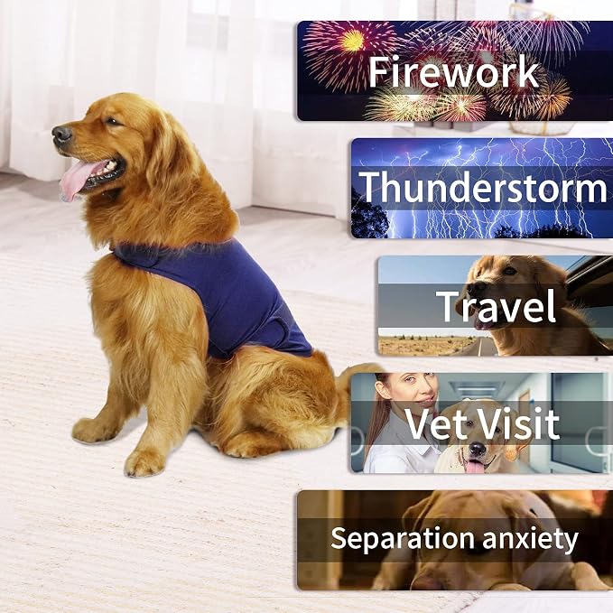 Comfort Dog Anxiety Relief Coat, Dog Anxiety Calming Vest Wrap for Thunderstorm,Travel,4th of July Fireworks,Vet Visits,Separation Anxiety Relief for Dogs (S,Navy)