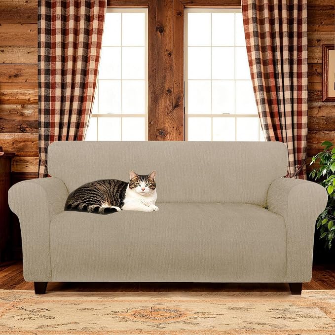 Waterproof Stretch Loveseat Couch Cover - Non-Slip Soft Sofa Slipcover with Elastic Bottom, Washable Leakproof Furniture Protector for Kids, Pets, Dogs & Cats (Loveseat, Island Fossi)