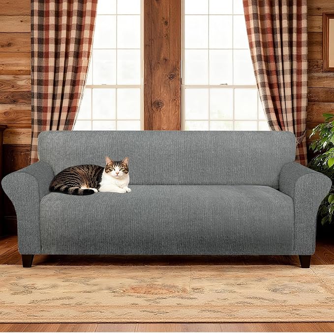 Waterproof Couch Cover, Stretch Non-Slip Oversized Sofa Slipcover with Elastic Bottom Stay-in-Place - Leakproof Furniture Protector for Kids & Pets - Washable (Oversized Sofa, Light Gray)