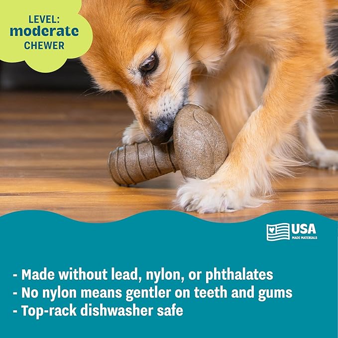 Dogwood Mushroom Dog Chew Toy – Real-Wood Blend, Peanut Butter Scented, Moderate Chewers, Medium, 4.8" x 3.4" x 3.4"