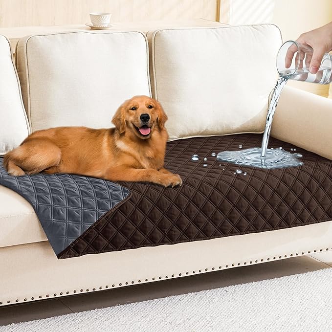 Smiry Waterproof Dog Bed Cover Pet Blanket, Soft Washable Dog Blanket for Furniture Bed Couch Sofa Reversible, Checkered (30"x70", Chocolate/Dark Grey)