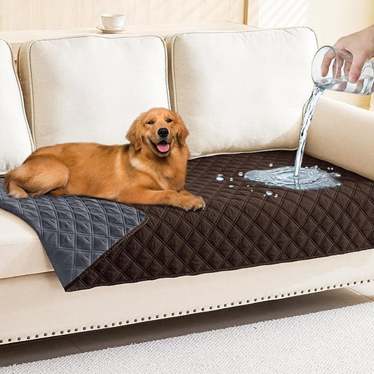 Smiry Waterproof Dog Bed Cover Pet Blanket, Soft Washable Dog Blanket for Furniture Bed Couch Sofa Reversible, Checkered (30"x70", Chocolate/Dark Grey)