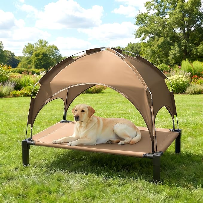 Heeyoo Elevated Dog Bed with Removable Canopy, Portable Dog Cot with Sun Protection Shade Tent, Raised Pet Cooling Cot Bed for Dogs, 42in