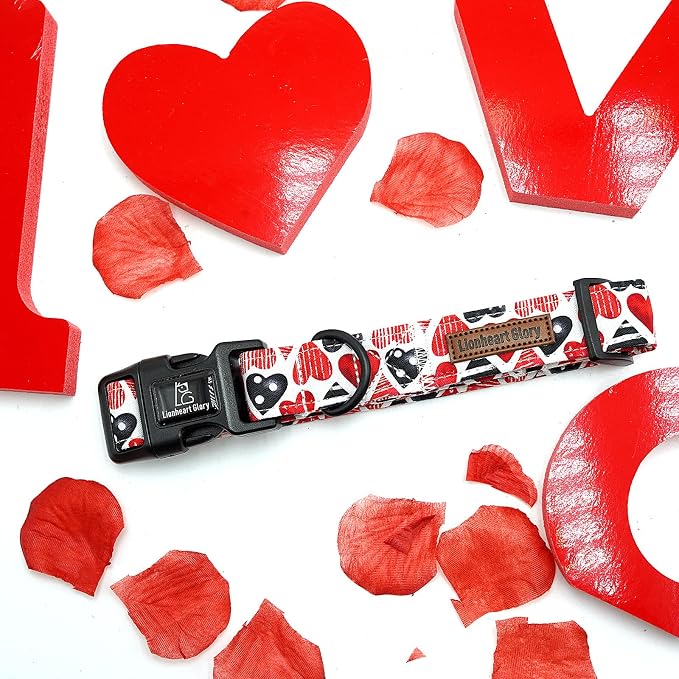 Lionheart glory Valentine's Dog Collar-Red Hearts Cute Spring Dog Collar for Medium Dogs Female Male Adjustable Heavy-Duty Dogs Collar Holiday Pet Gift