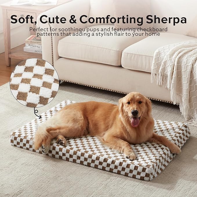 JOEJOY Dog Bed for Large Dogs, Large Orthopedic Dog Bed with Removable Washable Cover, Cute Modern Plush & Memory Egg Crate Foam Dog Bed, 36 x 27 inch, Brown