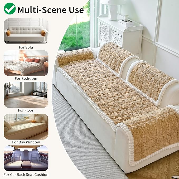 Fuzzy Couch Covers for Dogs, Non Slip Thick Dog Couch Cover Protector, Plush Pet Couch Covers for Sofa Washable, Soft Sofa Cushion Slipcovers Pet Friendly(1PC, Light Brown, 27.6”x94.5”)