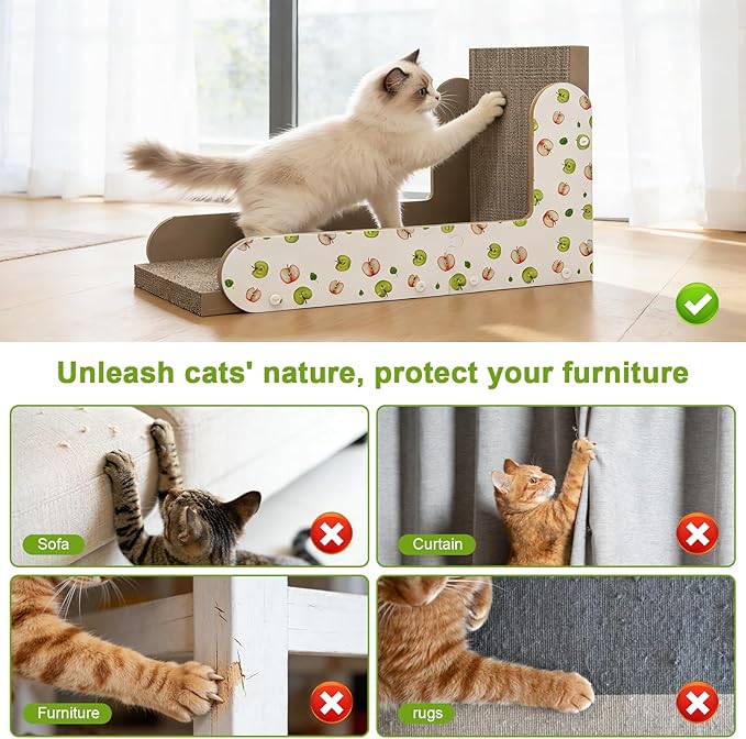 TIMHAKA Cat Scratcher, 22.7 Inch L-Shaped Cat Scratching Board for Indoor Cats, Large Double-Sided Cardboard Cat Scratcher with Ball Toy & Catnip