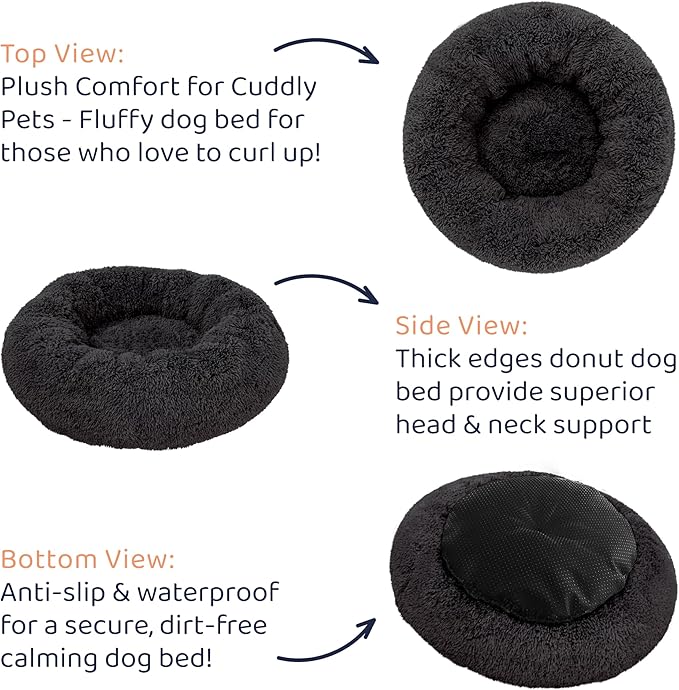 Donut Dog Bed - Premium Comfort for Anxiety Relief - Fluffy & Calming Design with Ultra-Plush Support | Cozy Round Dog Bed with Super Soft Circle Style (Black, Medium)