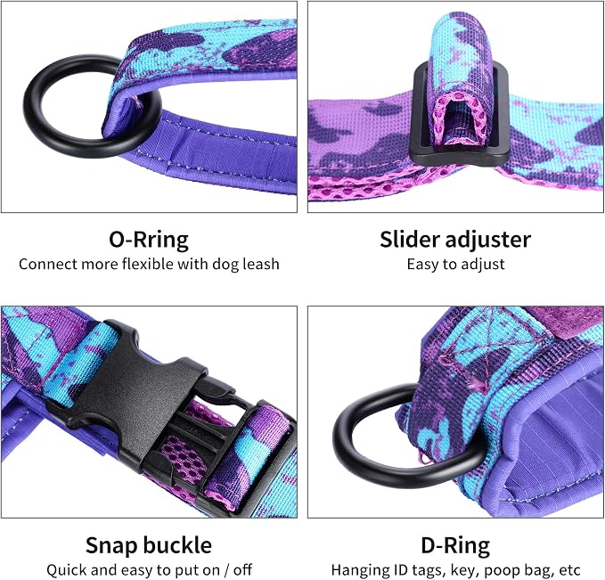 Annchwool No Pull Dog Harness with Soft Padded Handle-Escape Proof and Quick Fit to Adjust Dog Harness-Easy for Training Walking for Small & Medium and Large Dogs(Camo Purple,XS,1 in Width)