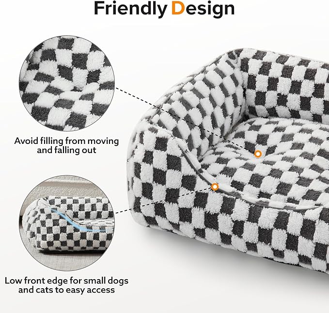 JOEJOY Dog Bed for Medium Small Dogs - Rectangle Orthopedic Dog Sofa Bed, Cute Modern Puppy Bed with Jacquard Shaggy Plush & Anti Slip Bottom, 25x21x8inches, Grey