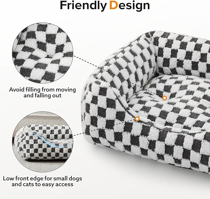 JOEJOY Dog Bed for Large Medium Small Dogs - Rectangle Orthopedic Dog Sofa Bed, Cute Modern Puppy Bed with Jacquard Shaggy Plush & Anti Slip Bottom, 30x24x9inches, Grey