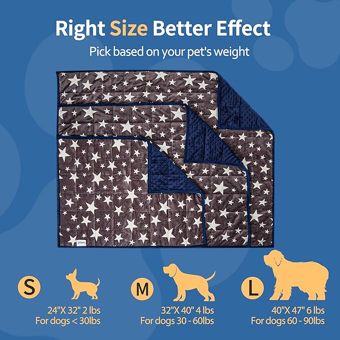 LaSyL Weighted Blanket for Pets | Thunder Blanket for Dogs Anxiety | Premium Soft Minky | Relaxation & Calming & Anti Anxiety | Used in Car, Bed, Couch | Blue Grey Star, Washable Large (40"x47")
