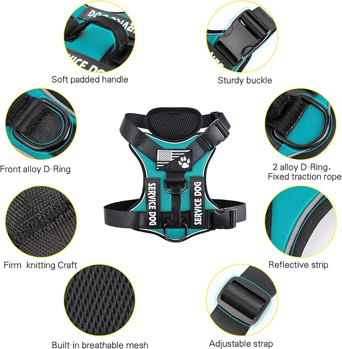 Service Dog Harness, Reflective Dog Vest Harness with 5 PCS Patches, Adjustable Soft Oxford Pet Harness, Inner Layer Mesh, Easy to Control for Dogs