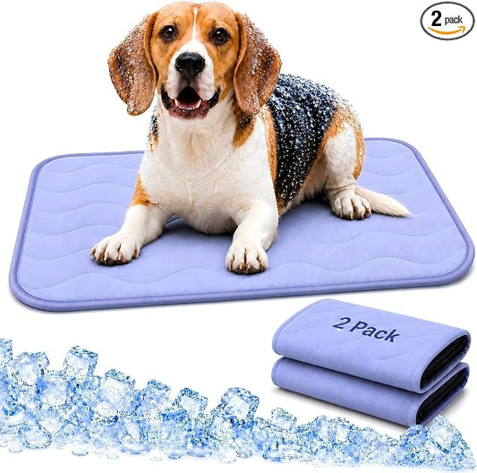 2 Pack Dog Cooling Mats 25" x 19", Q-Max 0.5+ Arc-Chill Fiber Self-Cooling Pet Pads, Thick Durable Cool Touch Crate Mats for Small Dogs, Cats & Puppies, Non-Slip Washable, Gel-Free Pet-Friendly Design