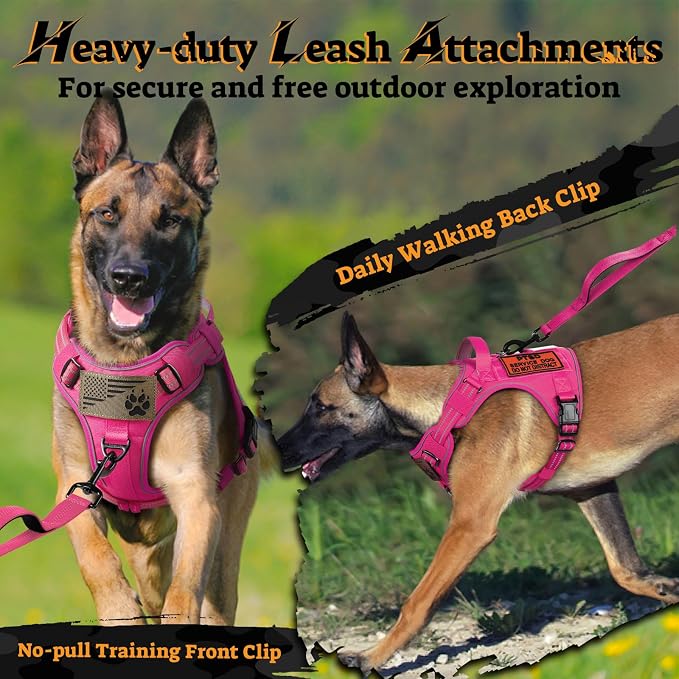 rabbitgoo Tactical Dog Harness for Large Dogs No Pull Adjustable Military Vest with Handle MOLLE Reflective Heavy Duty Dog Vest for Walking Training Hunting Outdoor Working Medium Size Dog Rose Red XL