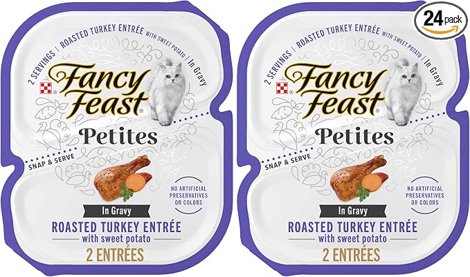 Fancy Feast Purina Petites with Roasted Turkey Entrée with Sweet Potato in Gravy Gourmet Wet Cat Food - 2.8 oz. Tubs,(Pack of 24)