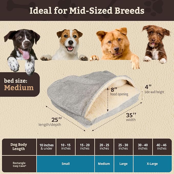 Snoozer Rectangle Cozy Cave Dog Bed - Indoor Dog Bed with Cover Cave, Covered Calming Burrow for Small & Medium Sized Pets with Blanket Attached, Enclosed, Washable Cover - Medium, Palmer Dove