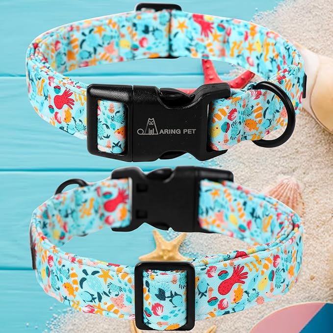 ARING PET Summer Dog Collar, Cute Blue Submarine World Doggy Collars for Puppy Small Medium Large Boy Girl Dogs Pet, for Daily Photos Outdoor Beach Walking Picnic, M
