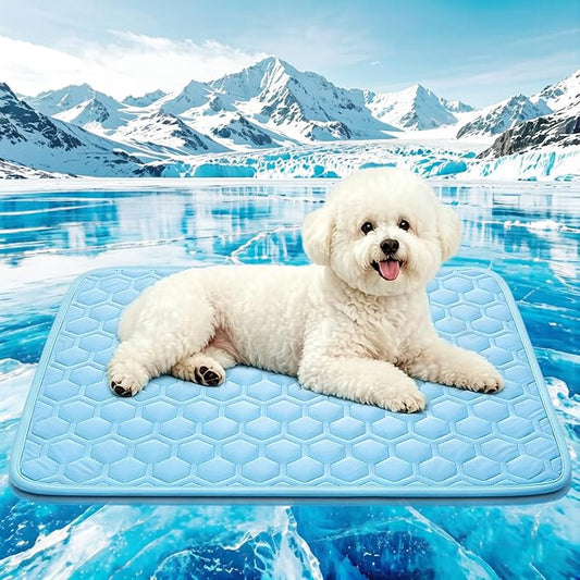 Cooling Mat for Dogs, Thick Breathable Dog Cooling Mat Q-MAX>0.45, Dog Cooling Bed Chill Cool Fiber & Non-Slip Bottom Cold Crate Pad Kennel Bed for Dog Puppy and Cat, Non-Toxic, Foldable & Washable