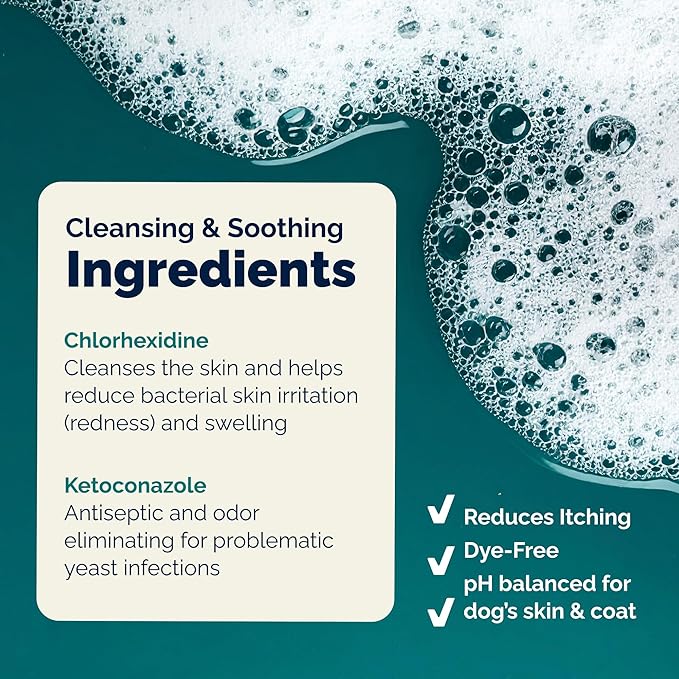 Vetnique Dermabliss Medicated Dog Shampoo with Chlorhexidine for Dogs & Cats, Ketoconazole Antibacterial Antifungal, Dog Yeast Infection Treatment, Hot Spot & Itchy Skin Relief, Cat Shampoo, 16 oz