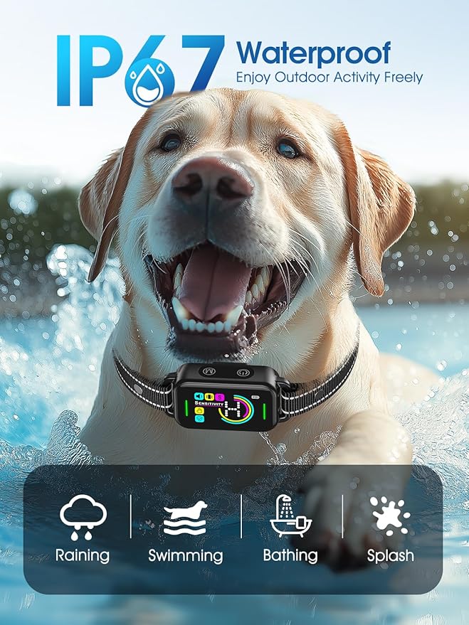DINJOO Bark Collar for Large Medium Small Dogs - Smart AI 1S Stop Barking, Anti Barking Device & Dog Training Collar with Beep, Vibration & 8-Level Sensitivity, IP67 Waterproof - Pitch Black