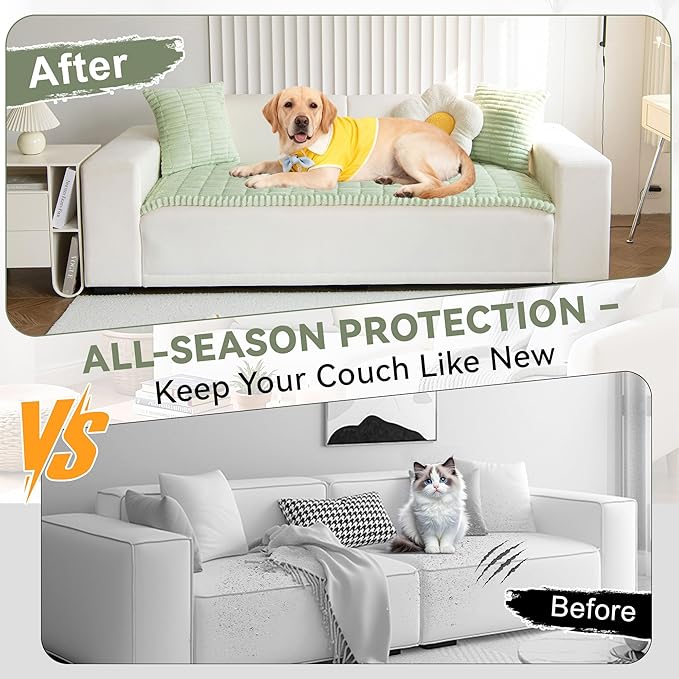 OTOB Couch Cover for Dogs Washable, Non Slip Plush Sofa Covers for 3 Cushion Couch, Fuzzy Pet Friendly Mat Bed Furniture Protector Sofa Slipcover, All Seasons (Matcha Green, 27.6" x 70.9")