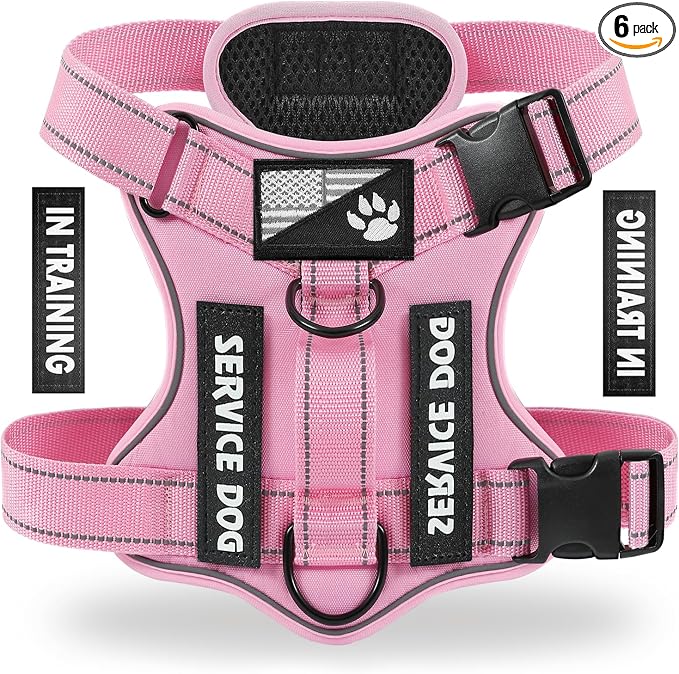Service Dog Harness, Reflective Dog Vest Harness with 5 PCS Patches, Adjustable Soft Oxford Pet Harness, Inner Layer Mesh, Easy to Control for Small Medium Large Dogs