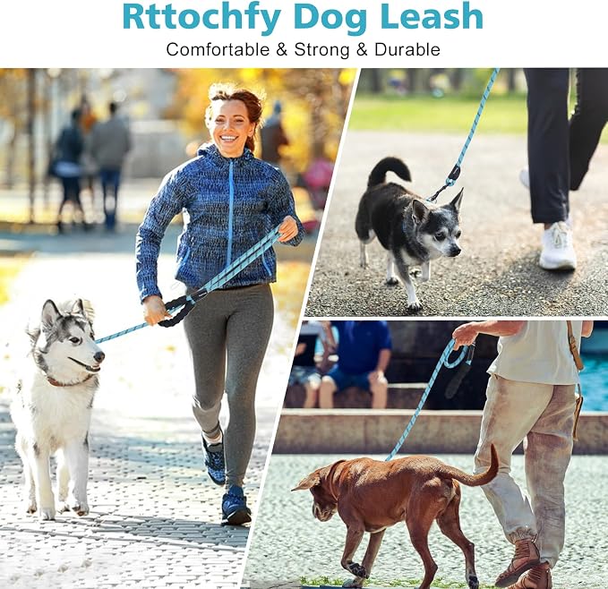 Rttochfy Rope Dog Leash 2/4/5/6/8/10 FT with Comfortable Padded Handle and Highly Reflective Threads for Small Medium and Large Dogs Heavy Duty (1/2"-6 FT, Red)