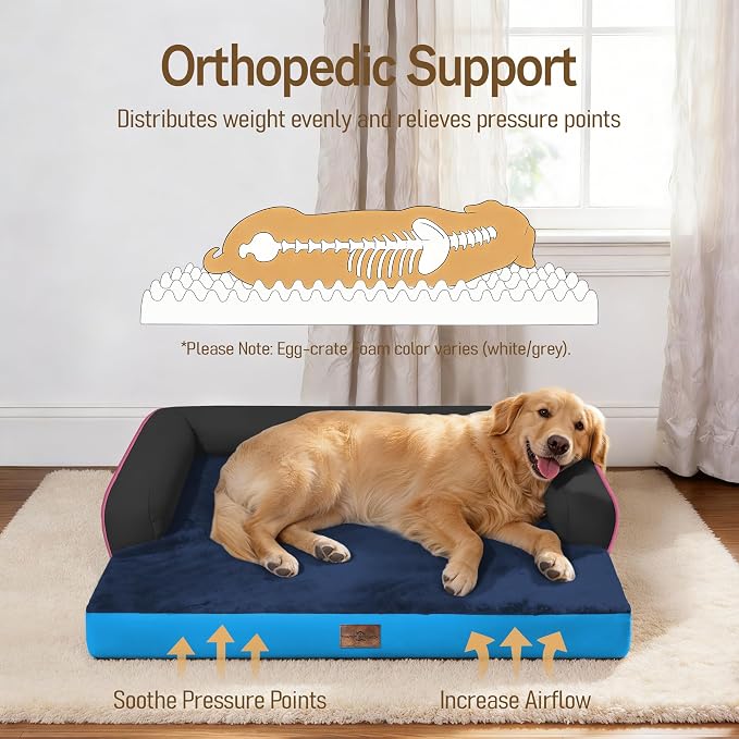 Comfort Expression Extra Large Dog Bed Orthopedic - XL Orthopedic Dog Beds Waterproof Pet Couch Memory Foam Sofa Bolster with Removable Cover - 42 x 30
