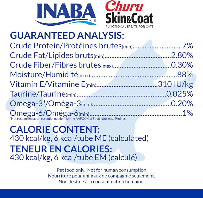 INABA Churu for Skin & Coat, Lickable, Squeezable Cat Treat with Omega Oils, Taurine and Vitamin E, 0.5 Ounces Each Tube, 24 Tubes, Chicken Recipe