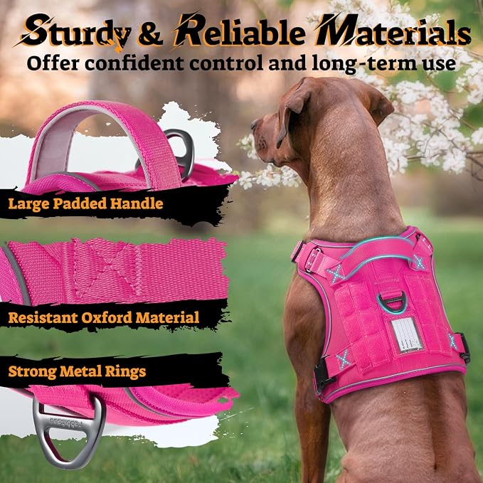 rabbitgoo Tactical Dog Harness for Large Dogs No Pull Adjustable Military Vest with Handle MOLLE Reflective Heavy Duty Dog Vest for Walking Training Hunting Outdoor Working Medium Size Dog Rose Red XL