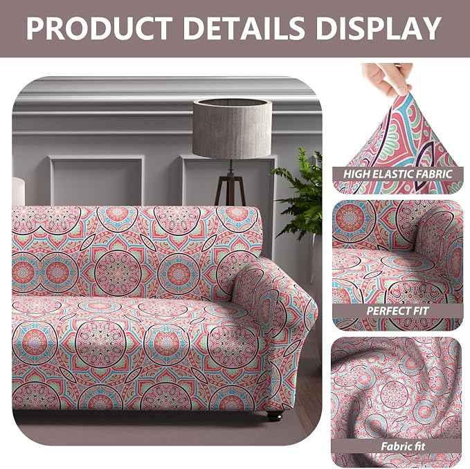 Stretch Couch Covers for 2 Separate Cushion Couch Sofa - Floral Printed Couch Sofa Cover ,Washable Sofa Slipcover,Pet Friendly Furniture Protector with Elastic Bottom,Universal Fit for Home(Loveseat)