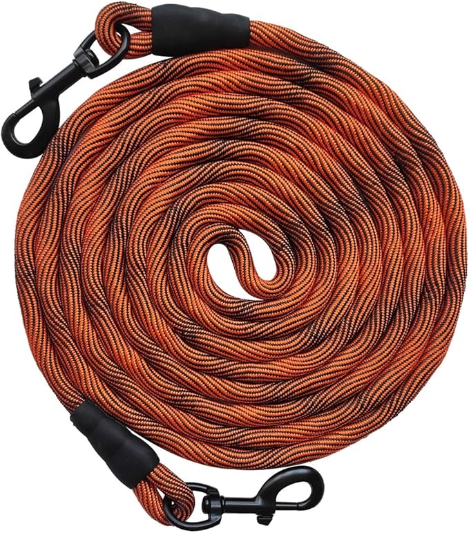 BTINESFUL Dog Tie Out, Check Cord Long Tether Rope Leash, 8ft 12ft 20ft 30ft 50ft 75ft Yard Training Dog Lead - Large Medium Small Dogs Outdoor Playing, Camping, or Backyard (12ft, Orange Black)