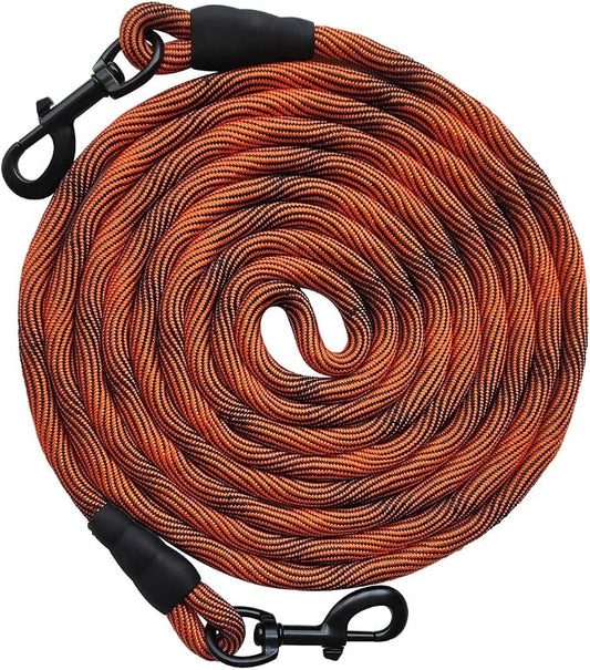 BTINESFUL Dog Tie Out Check Cord Long Tether Rope Leash, 8ft 12ft 20ft 30ft 50ft 75ft Dog Lead for Yard- Large Medium Dogs Outdoor Training Playing, Camping, or Backyard (8ft, Orange Black)