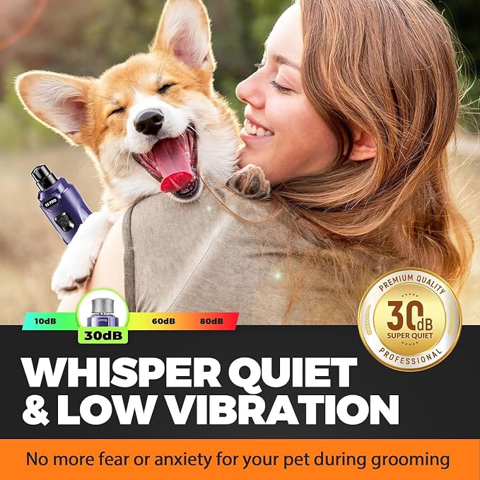 Whisper Quiet Dog Nail Grinder with 4 LED Lights, Safe & Stress-Free for Sensitive Dogs Cats of All Breeds & Sizes, 3 Grinding Bits, 3-Speed, Pet Nail Trimmers, Rechargeable Painless Grooming Kit Blue