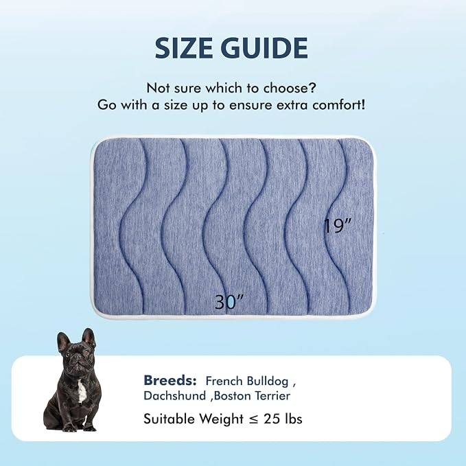 MICROCOSMOS 0.8" Thick Cooling Dog Foam Pad & Summer Pet Sleeping Mat, Machine Washable, Materials Safe, Portable Flat Pet Bed for Dogs.(Navy Blue, 30" x 19")