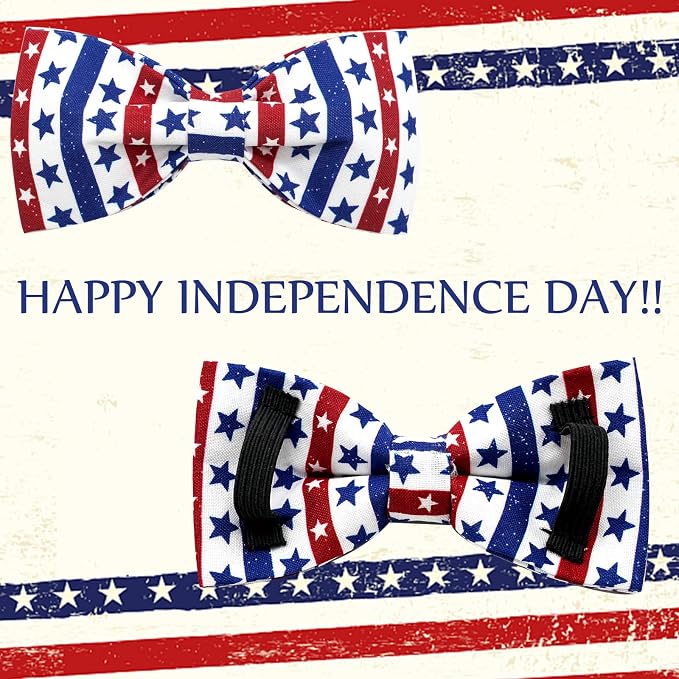 Elegant little tail Independence Dog Collar, Patriotic Pet Collar with Bow Tie American 4th of July Pet Cotton Soft Boy Girl Adjustable Collars for X-Small Puppy