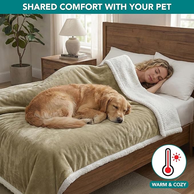 PetAmi Waterproof Dog Blanket for Couch, Extra Large 80x60, Pee Proof Sherpa Fleece Reversible Pet Throw, Furniture Protector for Bed Sofa Crate Kennel, Soft Washable Cover for Dog Cat, Taupe