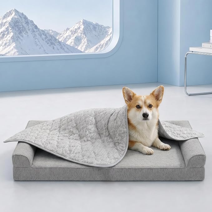 Cozy Bliss Leakproof Cooling Blanket for Medium Dogs – Q-Max 0.5, Durable & Washable Dog Cooling Mat for Hot Weather, Soft Pet Throw & Couch Protector for Dogs & Cats, 30x40 Inch, Heather Silver Grey