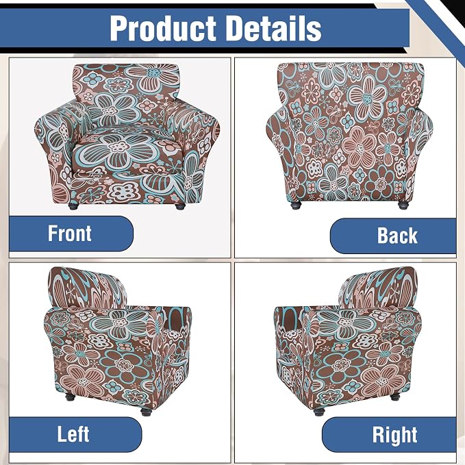 2 Piece Chair Covers Stretch Arm Chair Couch Covers, Floral Pattern Armchair Slipcover with Separate Chair Cushion Cover, Washable Furniture Protector for Living Room(Armchair,Ball Flower)