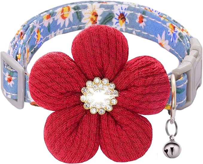 Small Dog Collar with Flower, Spring Dog Collar for Girl Dog Collars for Small Dogs Cute Dog Collar with Bell, Adjustable Length